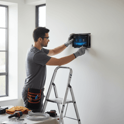 Installation eines modernen Smart-Home-Steuerpanels durch einen Fachmann